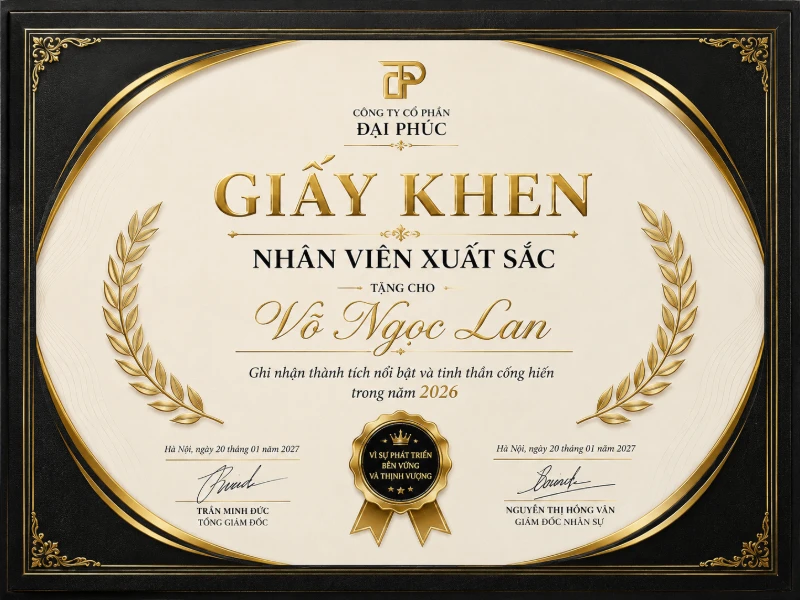 In giay khen nhan vien cong ty chuyen nghiep