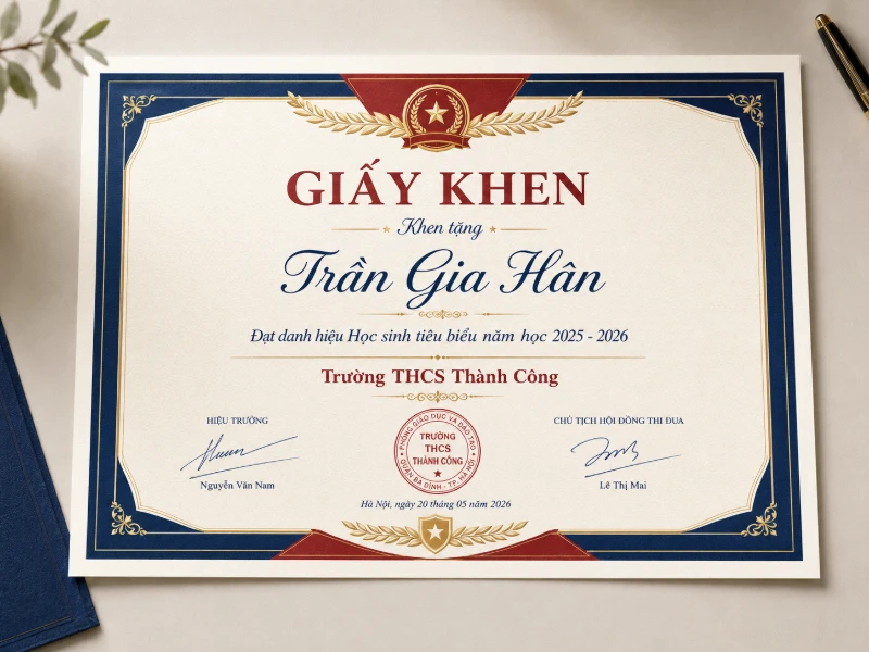 Mau bang khen giay chung nhan thiet ke sang trong